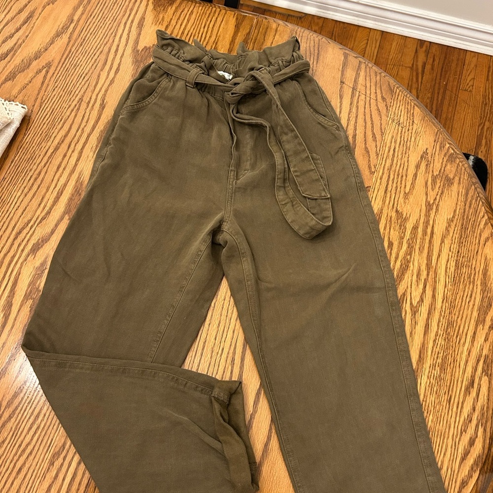 Aerie Khaki Paperbag Waist Pants
